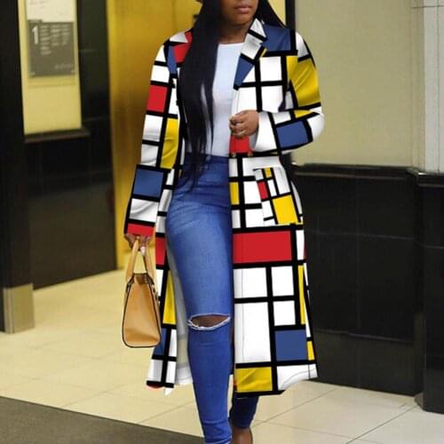 Winter Color Block Long Sleeve Outwear 5XL Plus Size Plaid Print Trench Coat for Women Elegant Oversized Loose Coats and Jackets