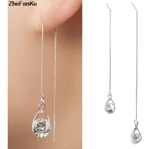 Women Zinc Alloy Silver Color Pendant Long Ear Line Drop Earrings Europe Long Line Dangle Earring Jewelry
