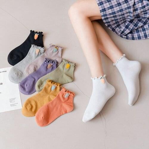 Womens Fashion Medium Tube Socks Fungus Lace Pure Cotton Japanese Embroidery Soft Breathable Stripe Ladies Girls Casual Socks