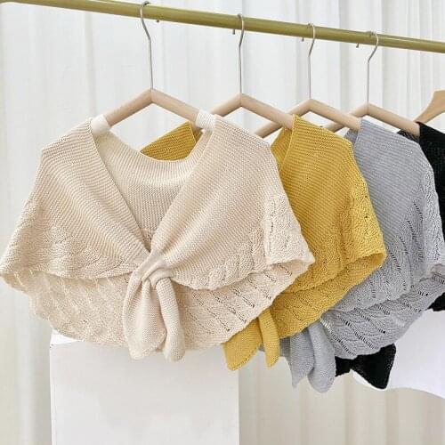 Female Women Knit Warm Fake Collar Shawl Blouse Shoulders Detachable False Collar Cape Female Solid Color Neck Guard Scarf