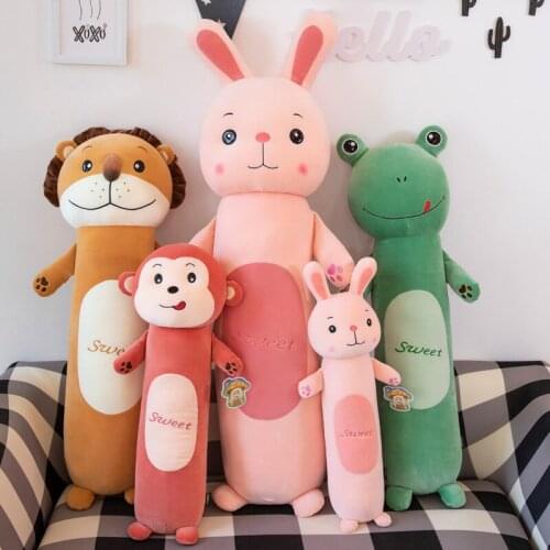 Zqswkl 55/70/90/110cm animal rabbit frog lion money long pillow doll plush toys for children kawaii soft stuffed toys birthday