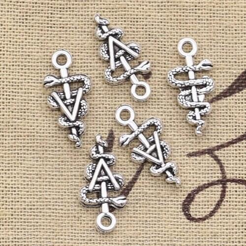 15pcs Charms Snake Scepter Caduceus Medical 20x10mm Antique Making Pendant fit,Vintage Tibetan Silver color,DIY Handmade Jewelry