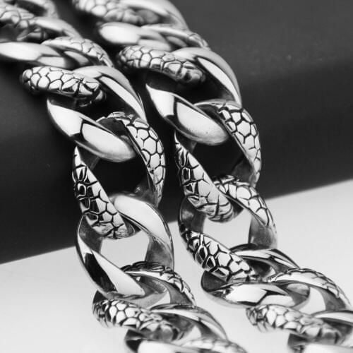 18mm New Arrive 316L Stainless Steel Silver Color Snake Pattern Cut Cuban Curb Chain Mens Necklace Jewelry 22.5" High Quality