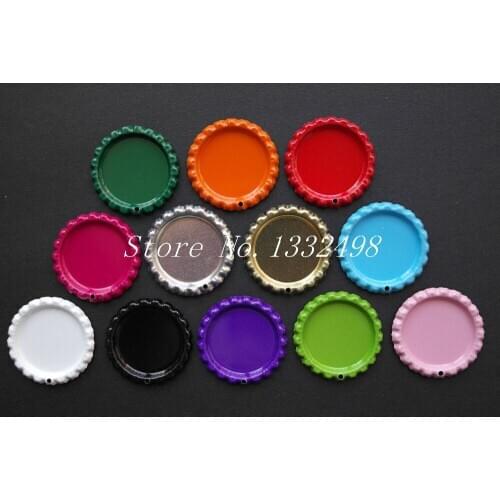 2015 Hot Sale ! 1100 pcs/lot 1 inch Colored flattened bottle caps With 2MM Hole for Jewelry Pendant 12 Colors Can Be Chosen