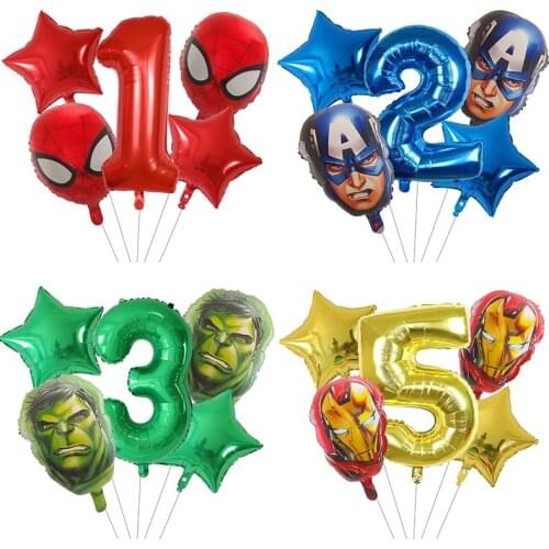 5pcs Spiderman Iron Man Foil Balloons Super Hero Helium Balloon 30inch Number 0-9Th Birthday Party Decorations Kids Toys Globos