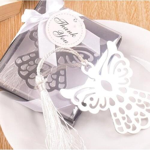 50pcs Exquisite wedding gifts angel monolithic metal bookmark with tassel for School students favors