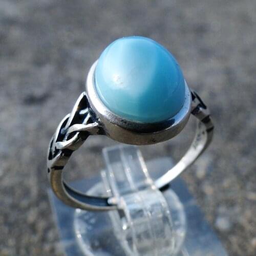 925 Sterling Silver Wholesale Antique 6x8 MM Oval Shape Blue Natural Larimar Rings For Engagement