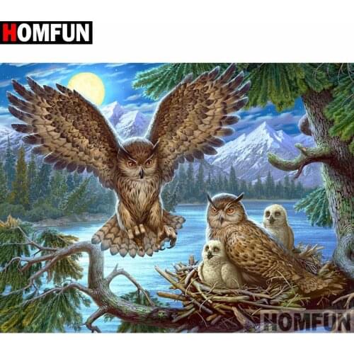 HOMFUN Full Square/Round Drill 5D DIY Diamond Painting "Owl family" 3D Diamond Embroidery Cross Stitch Home Decor A20251