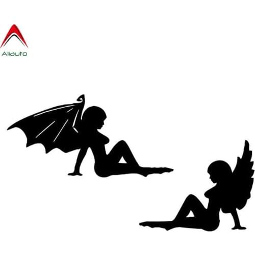 Aliauto Personality Car Sticker Naughty Girl Naked Angel Devil Motorcycle Decorative Reflective Decal Waterproof PVC,15CM*8CM