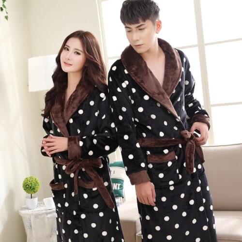 Polka Dot Print Couple Bathrobe Dressing gowns Autumn Winter Thick Warm Flannel Lovers Bath Robes For Women Men Home Clothes