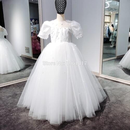 White Kids Birthday Princess Party Dress for Girls Infant Flower Children Bridesmaid Christmas Ball Dresses Baby Girls Clothes