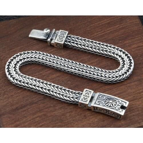 19.5cm Solid 925 Sterling Silver Mens Women FOXTAIL CHAIN bracelet bangle Fashion Jewelry A3053