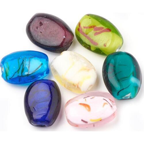 Pandahall 100pc Handmade Lampwork Beads Oval Mixed Color DIY Jewelry Accessories Finding Making Necklace Bracelets Anklet