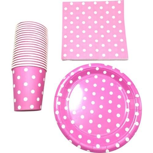 Decoration Plates Cups Baby Shower Girls Favors Pink Polka Dots Theme Glass Happy Birthday Party Events Paper Napkins 60pcs/lot