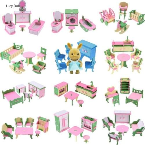 1:12 DIY House Decoration Miniature Furniture Wooden Forest Animal Family Bathroom Bedroom Restaurant Action Figure Doll For Kid