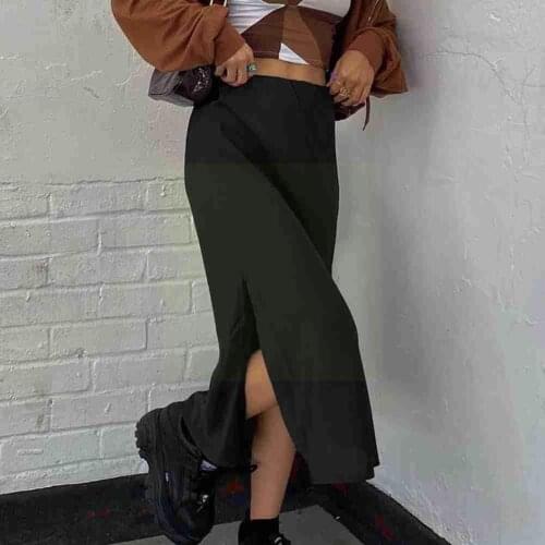 Hot New Ladies Slit Street Hipsters High Waist Slits Skir Thinlong Waist Straight Style Office Skirt High Ladies Female Cas G1V3