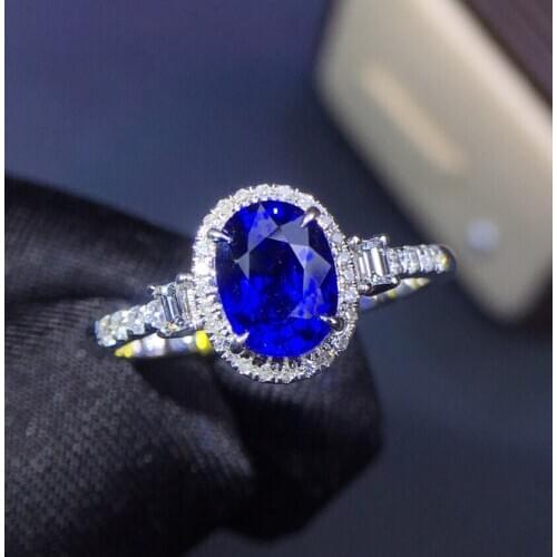 Fine Jewelry Real 18K White Gold 100% Natural 1.35ct Blue Sapphire Gemstone 18k Gold Diamonds Stone Women Ring for Female Rings