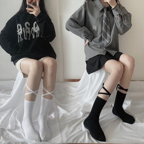 Personalized fashion bandage socks female cross tube socks ins tide cotton long tube Japanese net red lolita lace jk calf socks