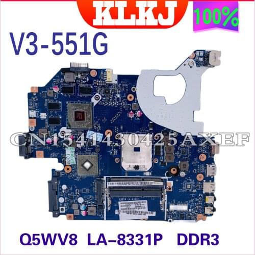 KLKJ NBC1811001 Q5WV8 LA-8331P Motherboard For Acer Aspire V3-551G V3-551 Laptop Motherboard DDR3 Radeon HD 7670M Original Test