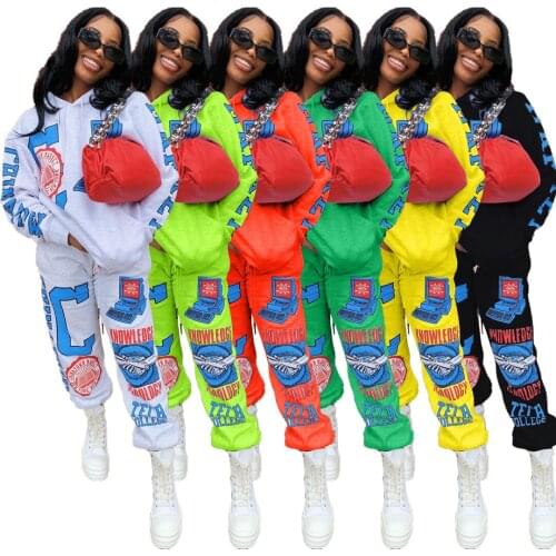 HAOOHU Two Piece Outfits Long Sleeve Hooded Top+ Sweatpants Women Fashion Clothing Sets Winter Matching Sets Tracksuit