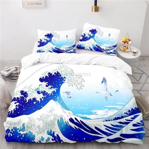 Japan Genre Painting Art Duvet Cover Set with Pillowcase Classic Ukiyoe Printed Bedding Set Comforter Cover Set Queen King Size