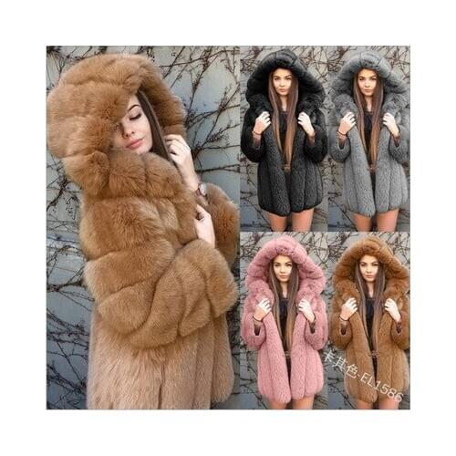 Faux Fur Coat Women Hooded Winter Casual Teddy Coat Autumn Pockets Fur Jacket Fleece Fluffy Overcoat Outwear