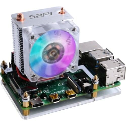 ICE Tower Cooling Fan for Raspberry Pi 4B Super Heat Dissipation 7 Colors Light Bracket + Acrylic Case for RPI 4 Model B/3B/3B
