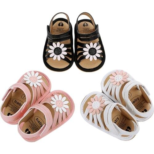 Newborn Baby Girls Summer Sandals Shoes First Walker Sunflower Decoration Soft Sole Non-Slip Shoes Infant Shoes 0-12M