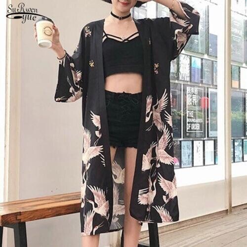 Summer Long Shirt Female Womens Tops and Blouses Japanese Streetwear Women Tops Ladies Blouse Women Clothes Kimono Cardigan 9738