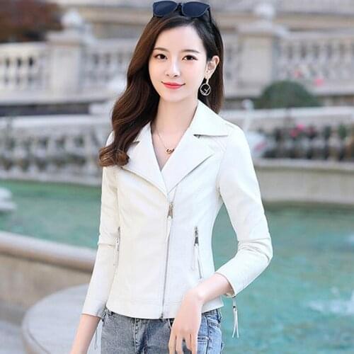 Fashion White Leather Jacket Women 2021 New Motorcycle Leather Clothing Female Coat Short Slim Outerwear