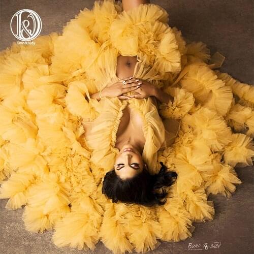 Don&Judy Fashion Ruffled Tulle Robe Pregnant Women Dress Maternity Dress for Photo Shoot See Through Prom Gown Robes Custom Made