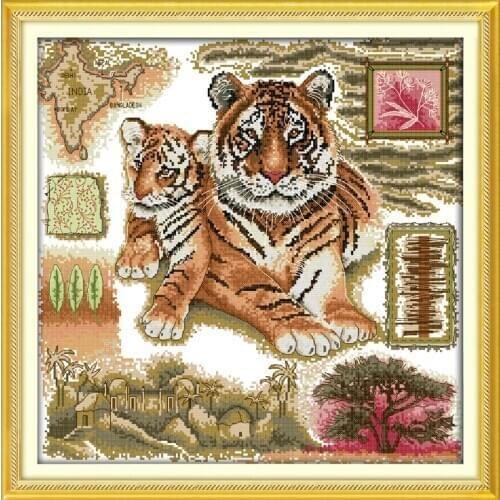 African Tiger cross stitch kit 14ct 11ct pre stamped canvas embroidery DIY handmade needlework