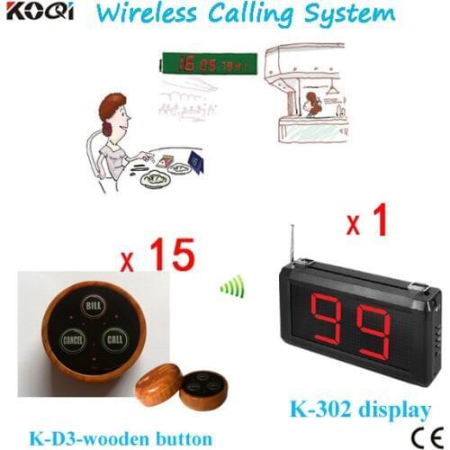 Table Wireless Waiter Call System For Restaurant Equipment 1 Receiver Display and 15 Transmitter Buzzers