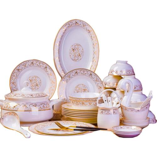 56PCS Ceramic Dinnerware Set Bone China Tableware Dishes Plates Ceramic Combination Dinner Service Set Diner set Porcelaine