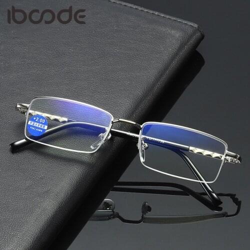 Iboode Anti Blue Ray Reading Glasses Men Women Metal Half Frame Hyperopia Presbyopia Eyeglasses +1.0 1.5 2.0 2.5 3.0 3.5 4.0 New