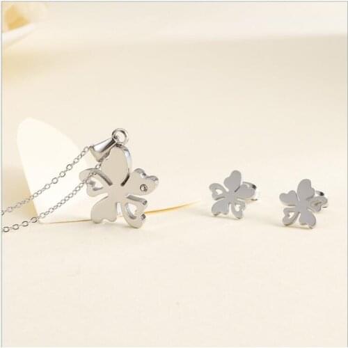 Hot Sale Fashion Women Silver Color Gold sets Stainless Steel Round Pendant Necklace Jewelry