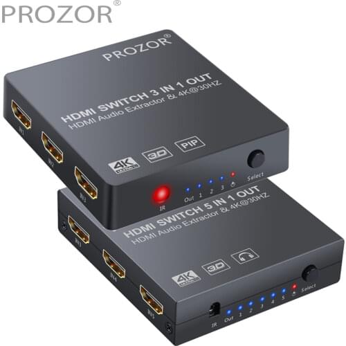 PROZOR 5x1 3x1 HDMI-compatible Switch Audio Extractor Support 4K 3D 1080P Switcher Converter Analog Optical Toslink SPDIF Output