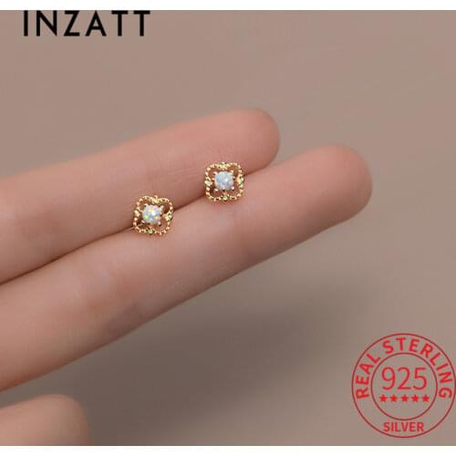 INZATT Real 925 Sterling Silver Zircon Opal Hollow Flower Stud Earrings For Women Cute Fine Jewelry Accessories Drop Shipping