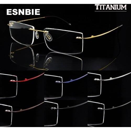 ESNBIE Memory Titanium Glasses Frame Men Rimless Eyewear Frames oculos de grau Mens Women Clear Lens Glasses