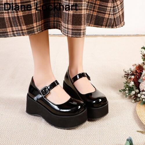 Patent Leather Mary Jane Shoes Women Casual Chunky Platform Pumps Woman Thick Bottom Lolita Shoes Student Cosplay Costume Shoes