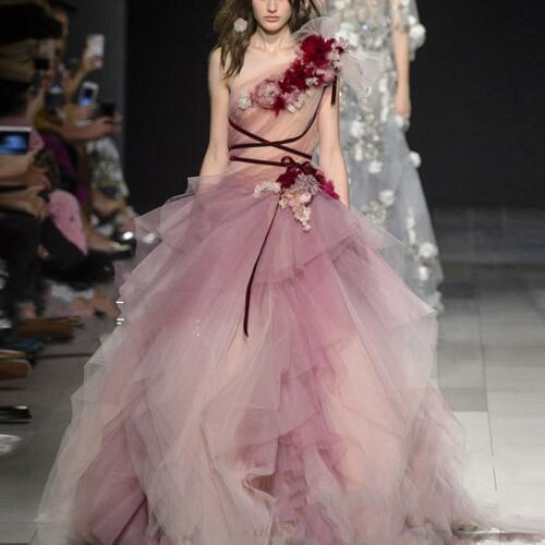 Handmade Flower Evening Gowns Elegant Princess Prom Gowns Tulle robe de soiree Formal Party Dresses Puffy vestido de festa