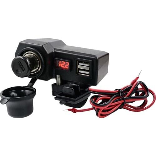 Waterproof 12V Motorcycle Dual USB Charger With LED Voltmeter Lighter ON OFF Switch for Cellphones Mobile Tablets GPS