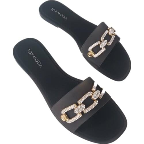 Womens PVC Jelly Slippers 2021 Summer New Fashion Chain Rhinestone Open Toe Flat Beach Sandals