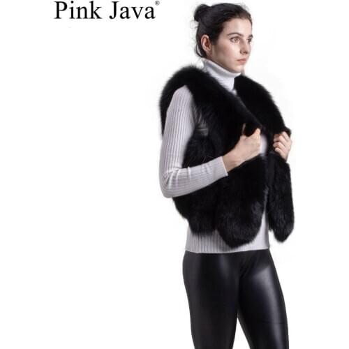 Pink java QC8105 women coat winter warm real fox fur vest natural fox gilet fashion clothing luxury fur jacket real fur coat