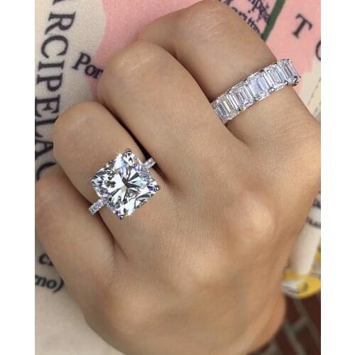 Luxury 925 Sterling Silver Asscher cut 6 CT Simulated Diamond Gemstone Party Cocktail Ring Customized Women Ring Fine Jewelry