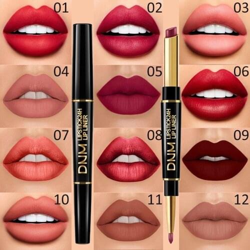 Double-headed Lipstick Lip Liner Pencil Pearly Matte Waterproof Non-marking Non-stick Cup Lipstick Lip Pencil Contour Cosmetics