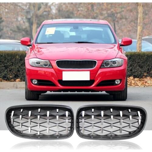2Pcs Kidney Grille Professional Easy Installation ABS Diamond Style Front Vehicle Grille 51137201969 51137201970 for BMW 3 Serie