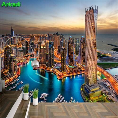 3d wallpaper beautiful ornate architectural wallpaper dubai city building cafe casual bar theme hotel ktv fresco