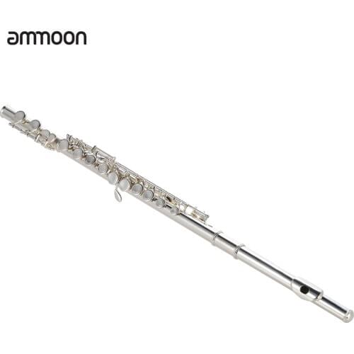Ammoon High Quality C Key Flute Cupronickel Silver Plated 16 Closed Holes with Case Screwdriver Wind Instruments for Beginner