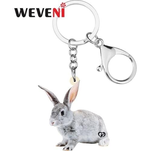 WEVENI Acrylic Gray Easter Hare Rabbit Bunny Keychains Keyring Animal Key Chain Jewelry For Women Girls Classic Wallet Accessory